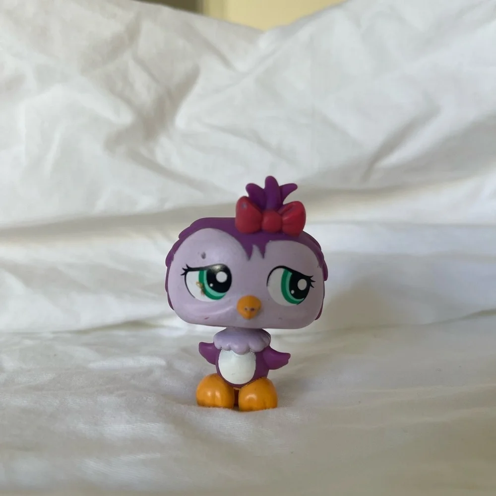 Littlest Petshop Purple Owl Blue Eyes Pink Bow RARE 1515